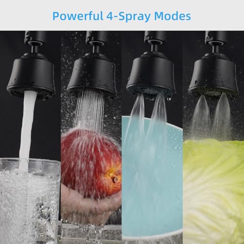 Faucet Aerator 4 Modes, 360° Swivel Faucet Sprayer Head Attachment, Black | 55/64" Sink Faucet Head for Bathroom & Kitchen faucets, 2 Large-Angle Rotating Metal Joints, Extra 15/16" Male Adapter - color: Black, style: 2 Swivel Joints