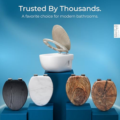 SANILO Wooden Toilet Seat with Soft Close [ELONGATED] - Decorative, Quiet & Slow Close Molded Wood Seat - With Strong Bumpers & Hinges - Adjustable Fit - Hosta - color: Hosta