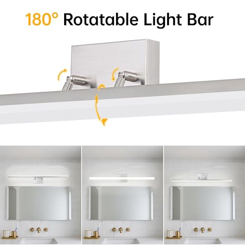 36 inch LED Modern Bathroom Vanity Lighting Fixtures Over Mirror, Brushed Nickel Adjustable Makeup Vanity Light Bar Dimmable 36W 5000K Cool White - color: Nickel-36 Inch 5000k