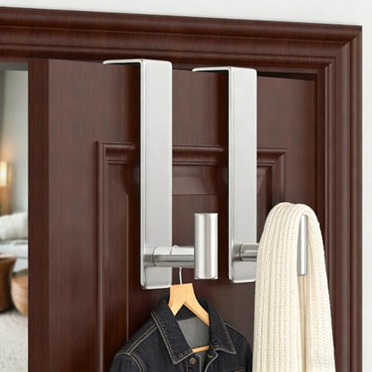 WUIVIUT Heavy Duty Over Door Hooks - Fits 1.77" Wide Hanger, Towel Door Hook for Clothes, Robe, Coats, Bags (Silvery, T Shape 2 Pack, Fits 1-3/4'' Thick) - size: T Shape 2 Pack, Silver
