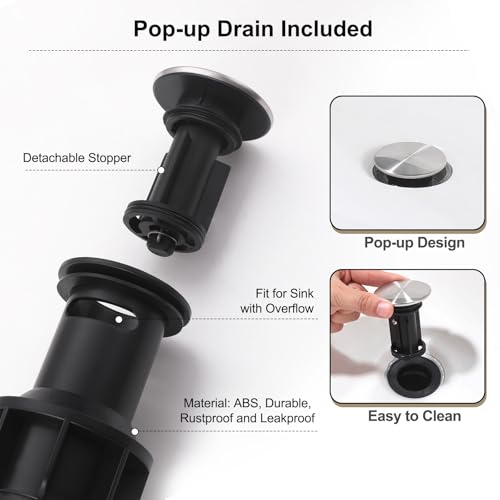 Rbrohant Single Hole Bathroom Faucet, Brushed Nickel Single Handle Bathroom Sink Faucets for 1 Hole, Bathroom Vanity Faucet with Pop up Drain, Deck Mount, R2001-BN - color: Brushed Nickel, style: No Escutcheon