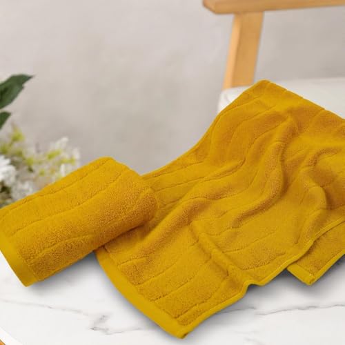 Jacquotha Wavy Striped Cotton Hand Towels, Set of 2 | Dry Your Hand Instantly, 13x29 Inches, Mustard Fall Kitchen Bathroom Towel - color: Mustard