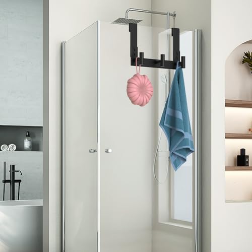 WUIVIUT Over Glass Shower Door Hooks, Towel Racks for Bathroom, Fits 3/8" (10mm) Thick Shower Door, Heavy Duty Washroom Hooks for Robe, Coat (T Shape, 3 Hook) - size: T Shape, 3 Hook