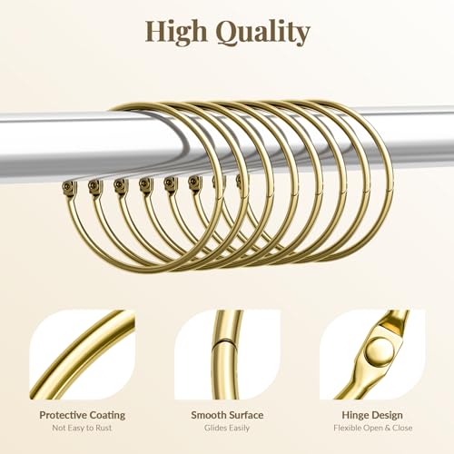Bathway Shower Curtain Rings, Shower Curtain Hooks Rust Proof Shower Rings for Curtain, Glide Smoothly Metal Gold Shower Hooks for Shower Curtain and Rod, 12 Pcs Snap Joint Shower Curtain Clips - color: Gold, style: Classic Round