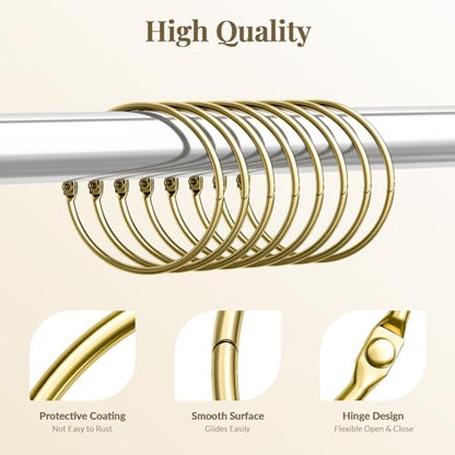 Bathway Shower Curtain Rings, Shower Curtain Hooks Rust Proof Shower Rings for Curtain, Glide Smoothly Metal Gold Shower Hooks for Shower Curtain and Rod, 12 Pcs Snap Joint Shower Curtain Clips - color: Gold, style: Classic Round