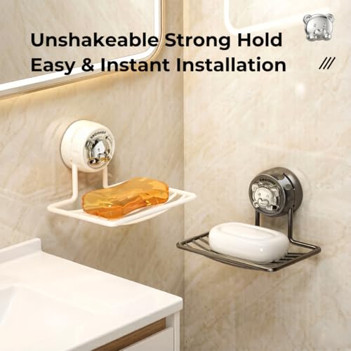 NACOLUS Silver Bear Soap Holder, No Drill Adhesive Wall Mounted Soap Dish for Shower, Rustproof Metal Grid Design for Fast Drying, Quick Install for Bathroom Shower Kitchen(1, Gray) - color: Gray