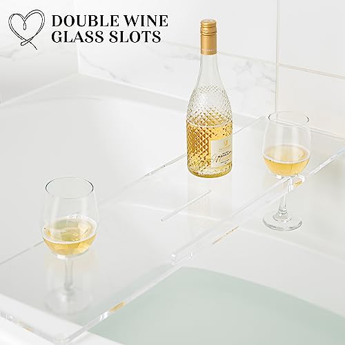 36" Supreme Plus- Luxury Bathtub Tray Caddy- 3/8" Thick, Clear Bath Tub Tray Table for 1 or 2 Bathers, Acrylic Bathtub Caddy, iPad and 2 Wine Glass Holders (Supreme Plus, 36") - size: 36" x 9" x 1.5"