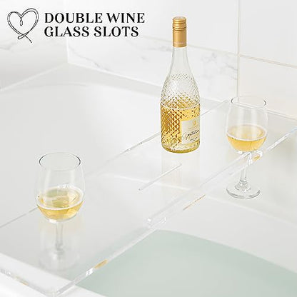 36" Supreme Plus- Luxury Bathtub Tray Caddy- 3/8" Thick, Clear Bath Tub Tray Table for 1 or 2 Bathers, Acrylic Bathtub Caddy, iPad and 2 Wine Glass Holders (Supreme Plus, 36") - size: 36" x 9" x 1.5"