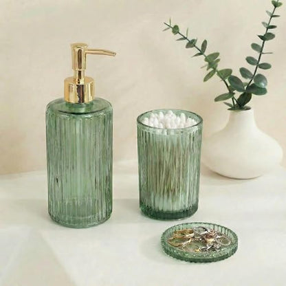 New Hensoar 3 Pcs Green Bathroom Accessories Set, Glass Bathroom Set | Bathroom Soap Dispenser, Toothbrush Holder Set, Jewelry Tray, Crystal Modern Bathroom Decor, Housewarming Gift Set - style: 3 pcsGreen