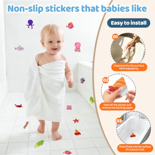 30 PCS Non Slip Bathtub Stickers for Kids, Cute Anti-Slip Shower Treads with Premium Scraper, Waterproof Safety Appliques for Bathroom Tub, Shower Floor, Stairs (Mermaid) - color: Mermaid