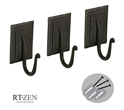 Wall Mount Hook Set - Wrought Iron Decorative Rustic Metal Coat Hooks for Hanging - Handcrafted Classic Farmhouse Wall Mounted Black Hooks for Towel Robe or Hat Hanging - 3 Pack - style: J-Hook Plate
