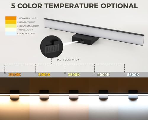 JUSHENG Black Vanity Lights for Bathroom 5CCT Dimmable Bathroom Vanity Light Fixtures LED Vanity Light Bar 24'' Inch 24W ETL Certificated - color: Black-5CCT, size: 24'' Long-Dimmable