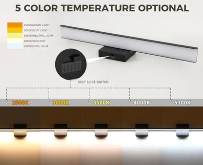 JUSHENG Black Vanity Lights for Bathroom 5CCT Dimmable Bathroom Vanity Light Fixtures LED Vanity Light Bar 24'' Inch 24W ETL Certificated - color: Black-5CCT, size: 24'' Long-Dimmable