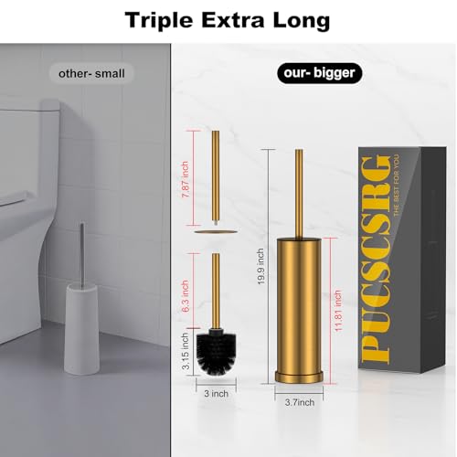 Brushed Gold Toilet Brush and Holder Set，Stainless Steel Heavy Duty Toilet Bowl Brush，Extra Long Handled Modern Toilet Cleaner Brush with Replaceable Head, Removable Inner Bowl, and Splash Protection - color: Brushed Gold, size: 1 Pack
