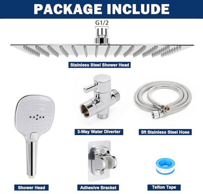 NearMoon Shower Head with Hose, High Pressure Stainless Steel Rain Shower and 3 Settings Handheld Spray Combo with Push Button Flow Control (12 Inch, Chrome Finish) - color: Chrome Finish, size: 12 Inch