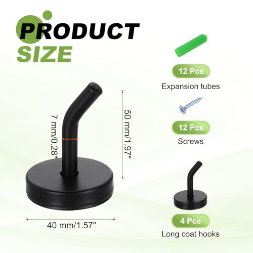 uxcell 4Pcs 2 Inch Coat Hooks, Stainless Steel Long Nose Wall Mount Hook, Robe Towel Hangers with Screws for Livingroom Bathroom Closets and Wardrobe, Black - color: Black, size: 2 Inch