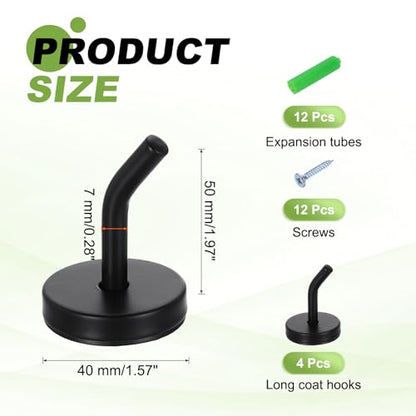 uxcell 4Pcs 2 Inch Coat Hooks, Stainless Steel Long Nose Wall Mount Hook, Robe Towel Hangers with Screws for Livingroom Bathroom Closets and Wardrobe, Black - color: Black, size: 2 Inch