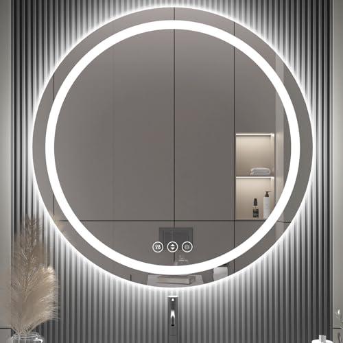 42" x 42" LED Bathroom Mirror with Lights, Backlit & Front Lighted, Wall-Mounted Vanity Mirror 3000K/4000K/6000K, Memory Functions, Anti-Fog, Dimmable Smart Mirror - size: 42"L x 42"W