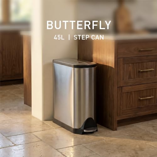 simplehuman 45 Liter / 11.9 Gallon Butterfly Lid Kitchen Step Trash Can, Brushed Stainless Steel - size: 45 liter Brushed
