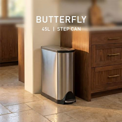 simplehuman 45 Liter / 11.9 Gallon Butterfly Lid Kitchen Step Trash Can, Brushed Stainless Steel - size: 45 liter Brushed
