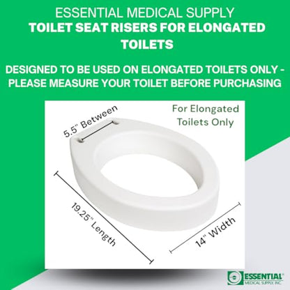 Essential Medical Supply Toilet Seat Riser for Elongated Bowl with 3.5" Rise - 19 x 14 x 3.5 Inch, Elevating and Raising Toilet Seat for Seniors, Adults and The Elderly with 300lb Weight Capacity