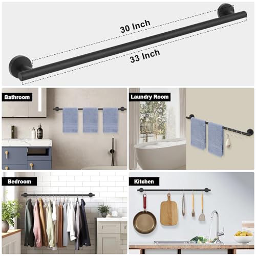 Livabber Bath Towel Bar, 304 Stainless Steel Towel Rack, Heavy Duty Towel Holder Wall Mounted for Bathroom/Kitchen, Usable Hanging Length-30 Inch, Total Length-33 Inch (Black) - color: Black, size: 33 Inch