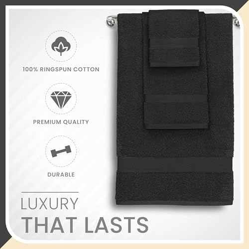 Martex 6-Piece 100% Ringspun Cotton Towel Set, Black | Quick Dry, Super Absorbent & Soft, Lightweight, 2 Bath, 2 Hand, 2 Wash Cloths - color: Black