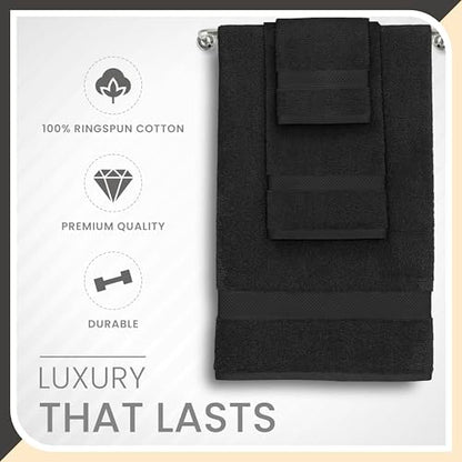 Martex 6-Piece 100% Ringspun Cotton Towel Set, Black | Quick Dry, Super Absorbent & Soft, Lightweight, 2 Bath, 2 Hand, 2 Wash Cloths - color: Black
