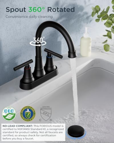 FORIOUS 2 Pack Black Bathroom Faucets, 4 Inch Centerset Faucet Commercial | 8 Inch Widespread Bathroom Faucet 3 hole Vanity and 4 Inch Bathroom Faucet Centerset 2 Hole for B2B Commercial, Spare Aerator - color: Matte Black × 2, style: Classic