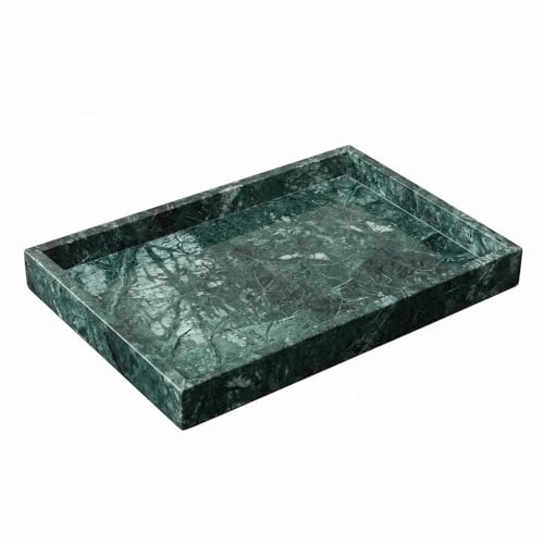 Natural Marble Tray Heavyweight Stone Vanity Tray for Bathroom Countertop, Coffee Table & Dresser - Handcrafted Rectangular Organizer (Green X, 12" x 8" x 1.2") - color: Green X
