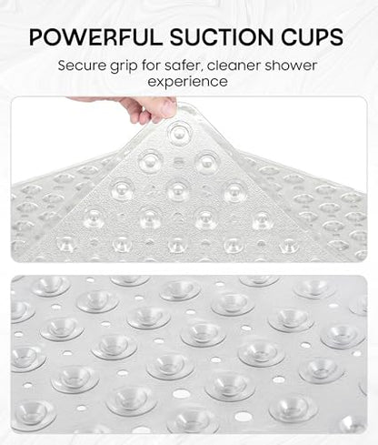 Square Shower Mat Non Slip, 21x21 Inch Square Bathtub Mat for Inside-Shower with Suction Cups Drain Holes, Anti-Slip Bathroom Floor Shower Stall Mats, Soft Bath for Tub, Machine Washable - Clear - color: White