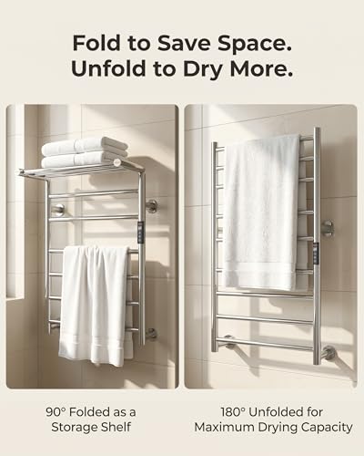 Heated Towel Rack Foldable Smart Dual-Zone APP No-Drill Chrome CA3 - color: Chrome, size: Pro-9Bar H35.43 x W21.65