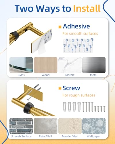 RUACQ Paper Towel Holder Under Cabinet, One Hand Tearing Paper Towel Holder with Damping Effect, Wall Mount & Adhesive Stainless Steel Paper Roll Holder for Kitchen Bathroom (Brushed Gold) - color: Brushed Gold, size: One Hand Tear - Rectangle