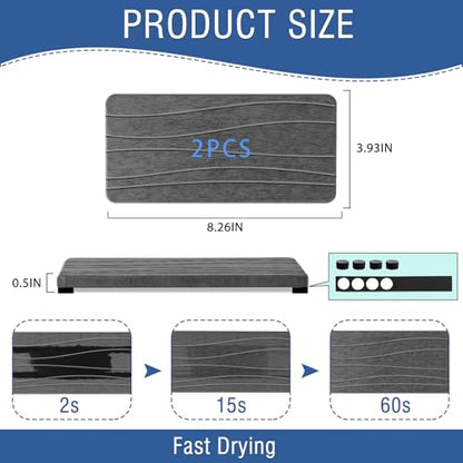 2PCS Water Absorbing Stone Tray, Fast Drying Stone Sink Tray, Water Absorbent Diatomite Trays, Stones Soap Trays, Diatomite Coasters for Kitchen Sink Bathroom Counter, Hand Soap Dish & Holders - color: 2pcs 21×10cm Dark Gray Wave