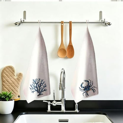 Coastal Kitchen Towels Set of 4, Crab Coral Sea Turtle Starfish Decorative Waffle Weave Dish Towel Hand Towel Tea Towels for Kitchen Bathroom Home Decor