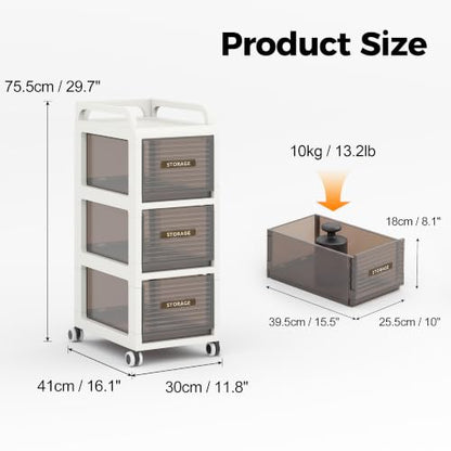Bathroom Storage with Drawers, 11.8" Wide Slim Storage Cabinet | Narraw Cart with Wheels for Small Spaces Kitchen Office Bedroom Dinning Room Under Desk, 29.7" Tall - size: 30x41x75 cm