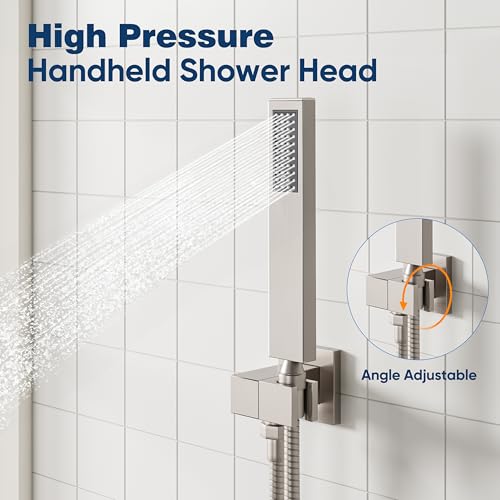 ESNBIA Shower System, 12 Inches Rain Shower Head with Handheld Combo Set, Shower Faucet Set with Valve and Trim, Ceiling Mounted High Pressure Rainfall Dual Shower Head System, Brushed Nickel - color: Brushed Nickel, size: 12 Inch