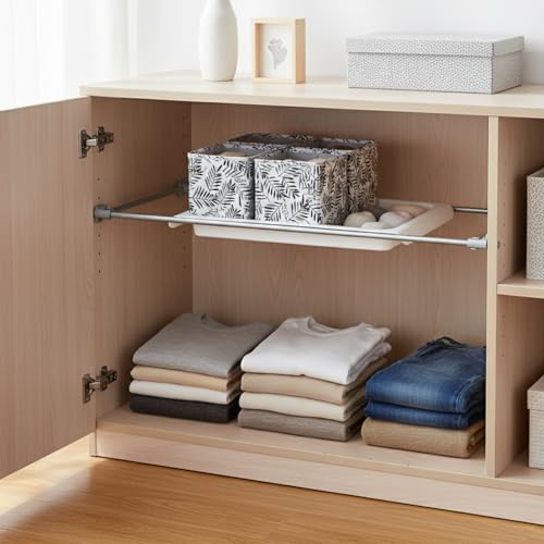 Adjustable Telescopic Cabinet Shelf, Tool-Free Under Sink Organizer Rack, Carbon Steel and PP Plastic Storage Solution for Kitchen and Bathroom - size: 9.84 x 5.91 x 0.98 in