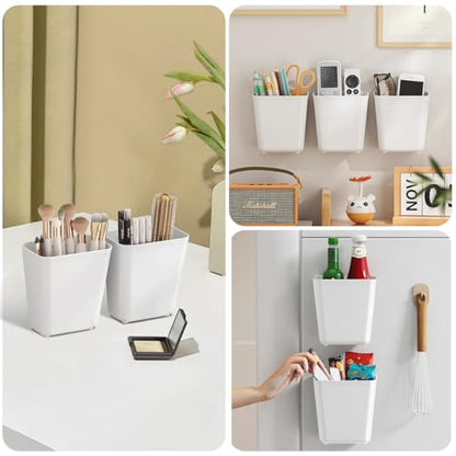6Pcs Kitchen Cabinet Door Storage Box, Self Adhesive Wall Mounted Cabinet Door Organizer Bin, Stackable Storage Basket for Kitchen Bathroom RV Office Refrigerator Small Items Organizer