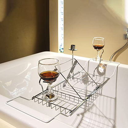Bathtub Tray Caddy for Luxury Bath Expandable Bath Tub Tray (Silver) | Expandable Length,Extra Wide,2 Removeable Wine Glass Holder,Soap Accessaries Holder,Laptop Reading,Bath Tools Organize - color: Silver