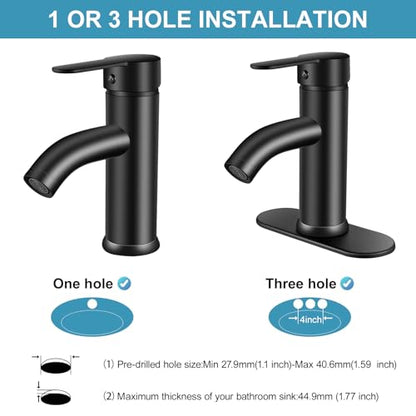 Bathroom Faucet 1 Hole, Black Vanity Faucet,Single Handle | for 1 Hole or 3 Hole Bathroom Sink, RV, Vanity,with Deck and Pop-up Drain Easy to Clean - color: Matte Black