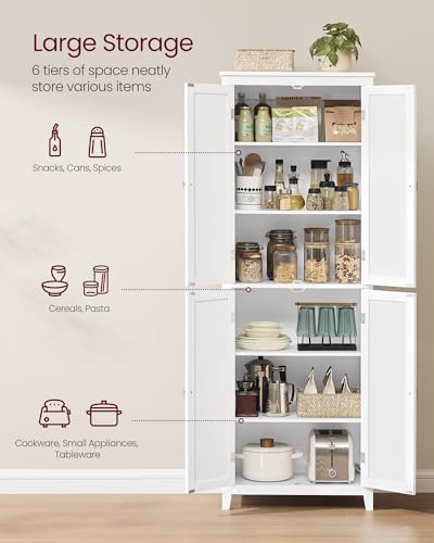 VASAGLE Floor Storage Cabinet, Freestanding Storage Unit with 4 Doors, Adjustable Shelves, 11.8 x 23.6 x 66.9 Inches, for Entryway, Bathroom, Cloud White UBBC550W01 - size: 11.8"D x 23.6"W x 66.9"H, style: 4 Doors