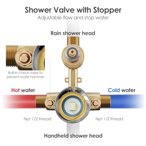 Gabrylly Shower System, 10" Wall Mounted Shower Faucet Set, Chrome | Rain Shower Head with Handheld Spray Combo, All Metal Rainfall Shower Head Complete Set Shower Mixer Valve for Bathroom - color: Chrome