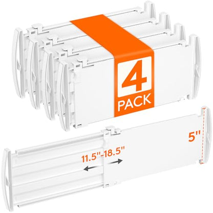 Lifewit 5" Tall Drawer Dividers, Adjustable Deep Drawer Organizer Clothes | 11.5"-18.5" Expandable Plastic Separators for Dresser, Kitchen, Cabinet, Nursery, Office, Socks & Underwear Storage, 4 Pack - size: 5"H, 11.5-18.5"L