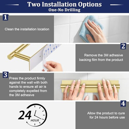 Brushed Gold Toilet Paper Holder, Adhesive or Screw Toilet Roll Holder Wall Mount, SUS304 Stainless Steel Double Post Pivoting Toilet Roll Holder for Bathroom, Kitchen, Washroom - color: Brushed Gold