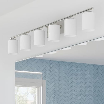 Progress Lighting Replay Collection 48 in. 6-Light Brushed Nickel Etched White Glass Modern Bath Vanity Light - color: Brushed Nickel, size: 6-Light