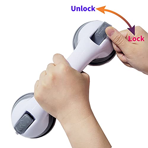 Visen 2Pack Portable Grab Bars for Bathroom, Safety Suction Grab Bars, Gray | Ultra Grip Dual Locking Shower Handles for Elderly, Balance Assit Hand Rail Support for Shower Injury Senior Kids, 12 Inch
