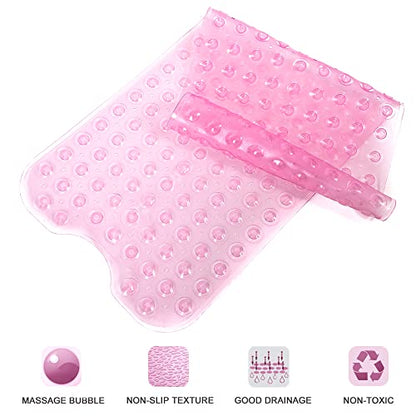 Bathtub and Shower Mats, Extra Long Non-Slip Bath Tub Mat 39 x 16 Inch, Machine Washable Bathmat with Suction Cups & Drain Holes for Bathroom Floor, Clear Pink - color: Clear Pink