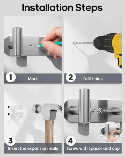 Optish 2 Pack Coat Rack Wall Mount, Bathroom Towel 5 Hooks, Heavy Duty Coat Hooks for Robe, Bag, Key, Hat, Hook Rack Hanger for Entryway, Bedroom, Silver - color: Silver