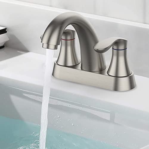 Bathroom Faucet, 4 Inch Bathroom Faucets for Sink 3 Hole, Centerset Bathroom Sink Faucet with Plastic Pop-Up Drain and cUPC Lead-Free Hose(Brushed Nickel) - color: Brushed Nickel, size: 4 inch 1 pack